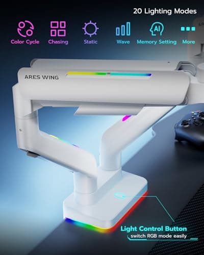 ARES WING Dual Monitor Mount for 17-35 Inch Ultrawide Heavy Duty Curved Screen, Computer Monitor Arm Desk Mount, Gas Spring Adjustable Dual Monitor Stand for Desk, White 5
