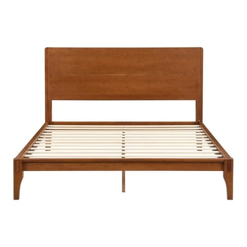 Merax Queen Size Bamboo Platform Bed, Mid-Century Modern Bed Frame with Tall Headboard, Solid Sustainable Bedframe Queen-size, Wood Slat Support, No Box Spring Needed, Easy Assembly, Noise Free, Brown 5