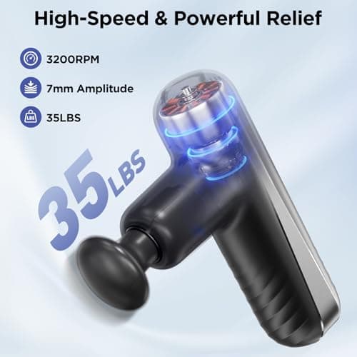 PENJOY Mini Massage Gun, Powerful Handheld Muscle Massager for Muscle Relaxation, Deep Tissue Percussion Small Massage Gun Travel Massager with 4 Massage Heads Silent Brushless Motor, Black 2