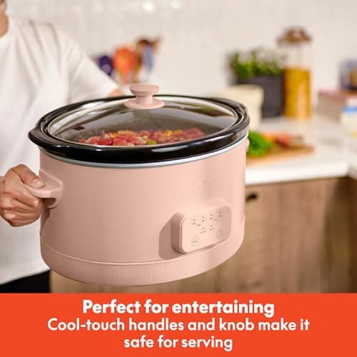 bella 6.0 Qt Programmable Slow Cooker, Ceramic Nonstick Coating, Adjustable Temperature & Cooking Times, Dishwasher Safe Stoneware Pot & Tempered Glass Lid, Tangle Free Cord Wrap, Blossom 6
