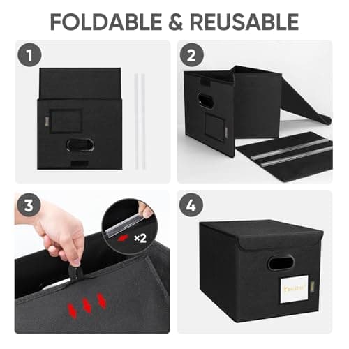 BALEINE File Organizer Box with Lid, Collapsible File Folder Organizer with Plastic Slide, Hanging File Folder Box for Office Document Storage (1 Pack, Black) 8