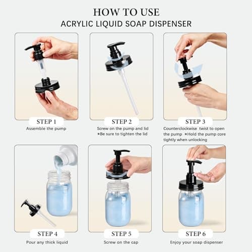 Amolliar Plastic Mason Jar Soap Dispenser with Pump Lid,16OZ Refillable BPA-Free Hand Soap Dispenser Set with Cute Lables - Farmhouse Decor for Kitchen/Bathroom,Liquid Soap,Dish Soap, Lotion (2 Pack) 7