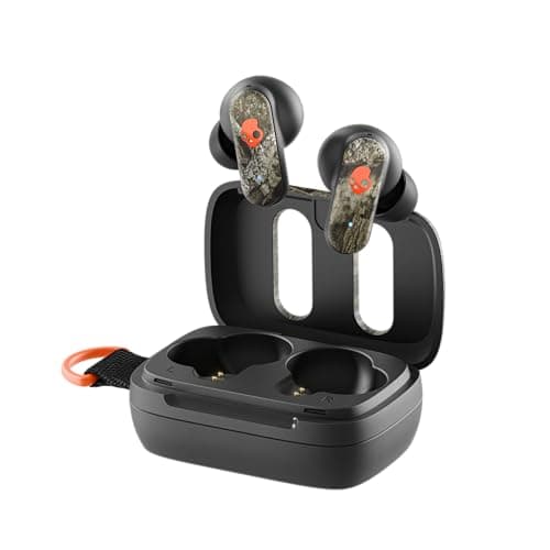 Skullcandy Dime 3 Wireless Earbuds, Bluetooth Headphones, Noise Isolating Fit, Up to 20 Hours Battery, Microphone for iPhone Android, Easy Carry with Integrated Lanyard - Realtree APX Black/Orange