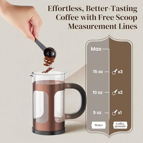 Veken French Press Coffee Maker 21oz 0.6 L, Single Serve Small Pot, Heat Resistant Thickened Borosilicate Glass, Stainless Steel Brewer, Cold Brew Cafetera Teapot for Kitchen Travel Camping, Copper 7