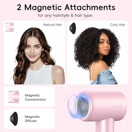 Hair Dryer, TurboLux Ionic 200 Million Negative Ions 1500W Fast Drying High Speed Hairdryer with Diffuser, Lightweight, Low Noise Hair Dryers for Women with 110000 RPM Brushless Motor (Pink) 7