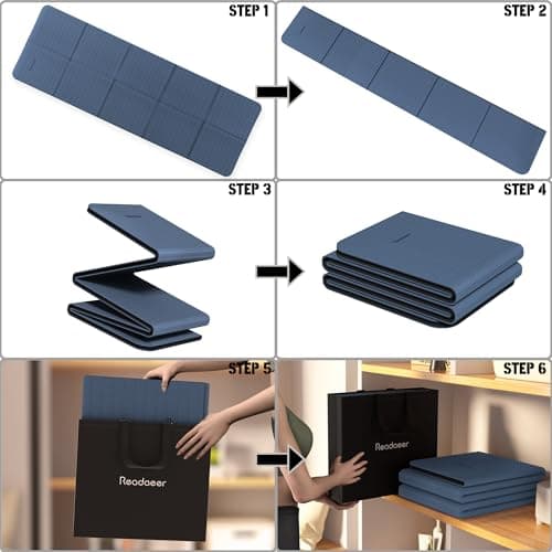 Readaeer Foldable Yoga Mat for Travel Folding Yoga Mat 6mm Thick with Carrying Bag, Non-Slip TPE Exercise Pilates Mat for 72" L x 24" W x 0.24 Inch (Blue) 5