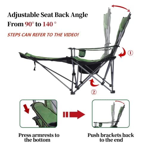 KEFOMOL Camping Lounge Chair, Portable Reclining Camping Chair, Folding Camping Chair with Footrest,Headrest & Storage Bag,Mesh Recliner with Backpack, 330lbs Weight Capacity (Green) 4