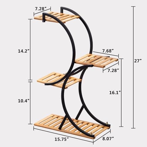 Bamboo 4-Tier Plant Stand Rack Multiple Flower Pot Holder Shelf Indoor Outdoor Planter Display Shelving Unit for Patio Garden Corner Balcony Living Room 6