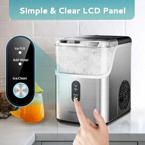EUHOMY Nugget Ice Makers for Countertop with Ice Scoop & Basket, Self-Cleaning Sonic Pebble/Pellet Ice Maker Machine with 35lbs/24H Soft Ice for Home/Kitchen/Office, Stainless Steel, Silver 6