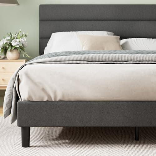 Zinus Full Piper Upholstered Platform Bed with Horizontal Paneled Headboard, Wooden Slat Support, No Box Spring Needed, Easy Assembly, Eco Friendly Packaging, Dark Grey 8