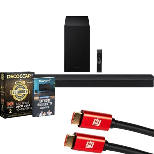 Samsung B-Series Soundbar HW-B750F 5.1 ch Subwoofer (2025) Bundle with CPS Exclusive 26 Month Protection Pack, 2X 4K HDMI 2.0 Cable and Deco Gear Complete Home Theater Beginner's Guidebook
