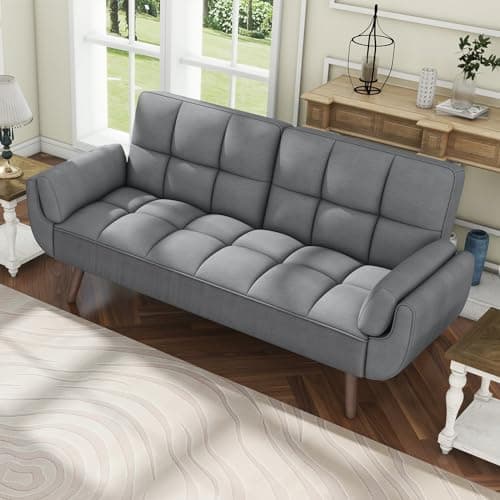IULULU Futon Sofa Bed - Convertible Couch Bed Loveseat Sleeper for Living Room, Bedroom, Studio, Apartment, Dorm, Home Office, Small Space, Compact Living Room, Light Gray 8