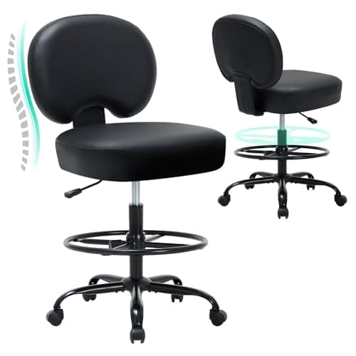 MALOL Drafting Chair-Tall Office Chair 275lbs, Standing Desk Chair with Adjustable Footrest Ring, Wide Seat, Thick Cushion and Back, High Office Counter Desk Chair for Home Bar Kitchen Shop, Black
