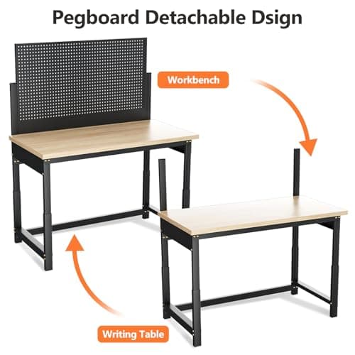 Workbench with Pegboard, Adjustable Height Work Bench Heavy Duty Work Station Table with Power Outlets Work Benches for Garage, Workshop, Home, Office(47.2 inch Wide) 8