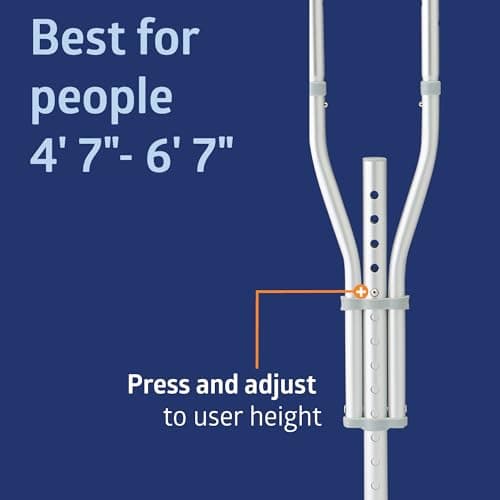 Medline Folding Aluminum Crutches for Kids, Adults, and Seniors, Walking Aid, 300 LB Weight Capacity, 1 Pair, Fitting 4'7"-6'7", Foldable Crutch Includes Padded Underarm Cushions 5