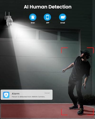 ANRAN 2K Solar Security Camera Outdoor Wireless, WiFi Camera Battery-Powered with 360° PTZ for Home Security, 3MP Color Night Vision, PIR Motion Detection, Two-Way Audio, Compatible with Alexa 6