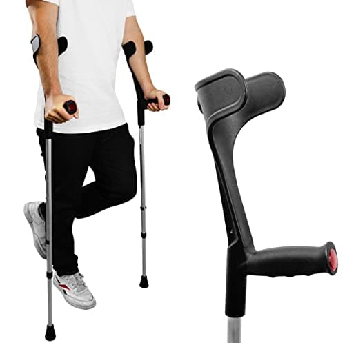 PEPE Mobility Forearm Crutches for Adults (x2 Units) Open Cuff, Adjustable Height, Aluminium, Lightweight Elbow Crutches, Black, Made in Europe
