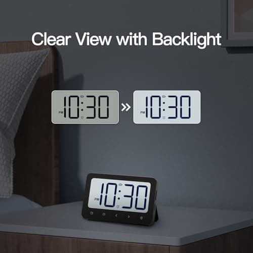 ANJANK Digital Travel Alarm Clock, Equipped with 6000mAh for MagSafe Battery Pack, Portable Magnetic Power Bank, Wireless Charger for iPhone 16/15/14, USB-C & USB-A Charging, Foldable Clock, Backlight 7