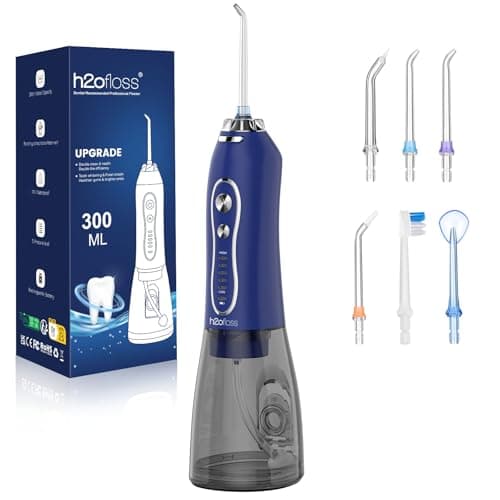 H2ofloss Water Dental Flosser Pick for Teeth: 5 Modes Cordless Portable 300ML Larger Tank Water Teeth Cleaner IPX7 Waterproof Flossing Cleaning Picks for Home Travel Dark Blue