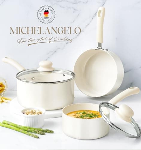 MICHELANGELO Nonstick Saucepan with Lid, Ceramic Sauce Pan Sets, Easy to Clean Sauce Pans, Multi-Purpose Cooking Pots, 1QT & 2QT & 3QT, White 6