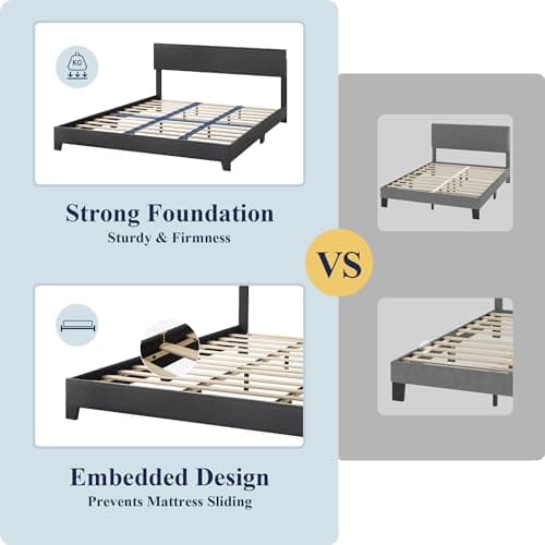 Allewie King Size Bed Frame with Adjustable Headboard, Faux Leather Platform Bed with Wood Slats, Heavy Duty Mattress Foundation, No Box Spring Needed, Noise-Free, Easy Assembly, Black 6