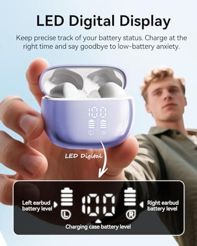 HUIFU Wireless Earbuds, Bluetooth Ear Buds Headphones, 40H Long Playtime, Stereo Deep Bass, LED Power Display, IPX7, Lightweight in Ear Earphone with Mic for iPhone Android Phone 7