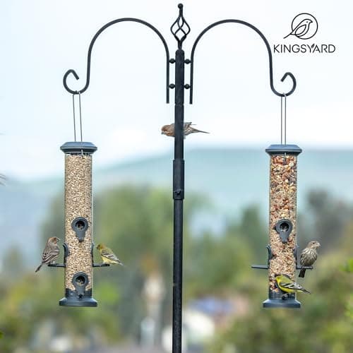 Kingsyard 2 Pack Tube Feeders with 6 Feeding Ports for Outdoors Hanging, Premium Hard Plastic Weatherproof & Steel Hanger, Attracting for Wild Birds (Black) 8
