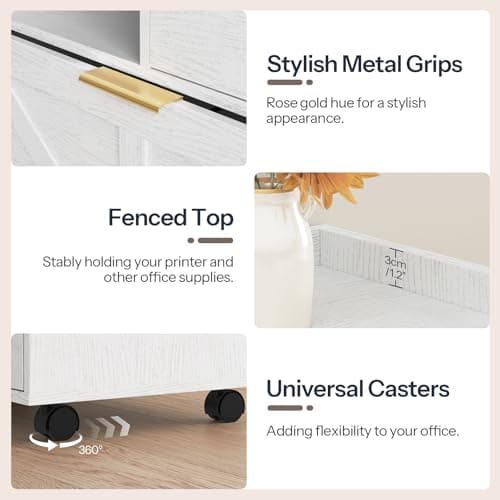 HOOBRO Lateral File Cabinet, Wooden Office Storage Drawers with Charging Station, Filing Cabinet for Home Office, A4/Letter/Legal-Sized Files, Printer Stand with Open Storage Spaces, White WT37UWJ01 6