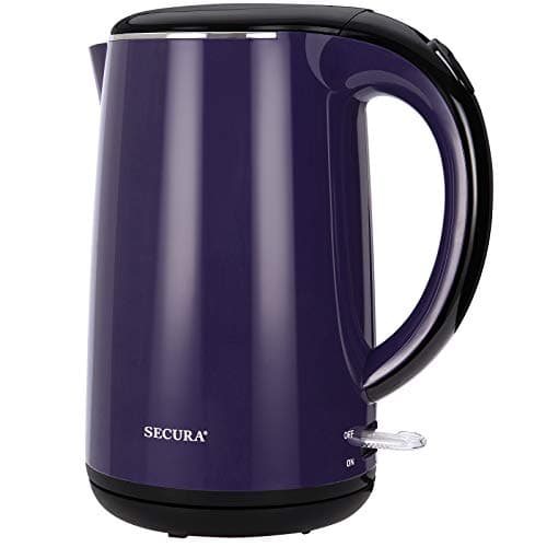Secura Original Stainless Steel Double Wall Electric Water Kettle 1.8 Quart with Auto Shut-Off & Boil-Dry Protection, Dark Purple SWK-1701DP/HB-3227B
