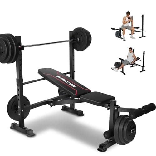 Standard Weight Bench Set with Leg Extension & Curl, Adjustable & Foldable Bench Press, Flat Incline Decline Workout Bench for Home Gym Full Body(US Stock)