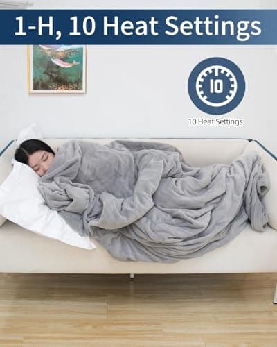 TCOMAKE Electric Heated Blanket Queen Size, 84 * 90 Inchs Flannel Warm Blanket with 10 Heat Settings, 10 Hours Auto Shut Off, Fast Heating Warming Blankets, Machine Washable, Grey 5