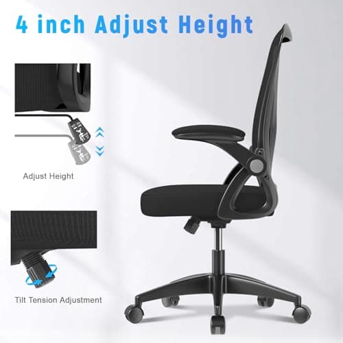 naspaluro Ergonomic Office Chair, Mid Back Desk Chairs with Adjustable Height, Swivel Chair with Flip-Up Arms and Lumbar Support, Breathable Mesh Computer Chair for Home/Study/Working, Dark Black 8