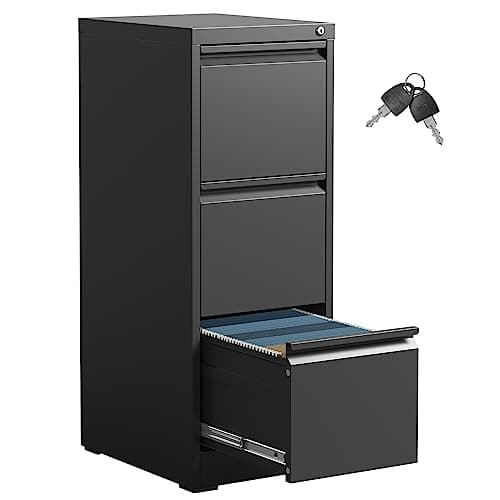 IKIMI 3 Drawer File Cabinet,Metal Filing Cabinets for Home Office,Vertical File Cabinet with Lock,Heavy Duty Metal Storage Cabinet for A4/Letter/Legal Size Files,Assembly Required