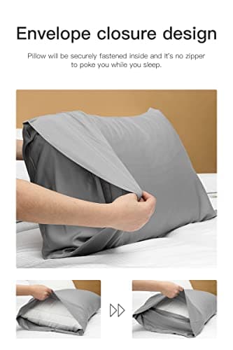 100% Viscose Made from Bamboo Breathable Pillowcases Standard Size Set of 2-Pack for Hot Sleepers and Night Sweats- Softness and Cooling Pillow Cases-Envelope Closure （Gery -20 x 26 Inches） 7