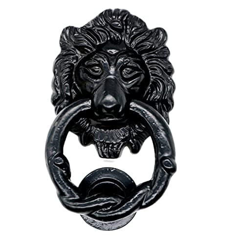 Mythrojan Lion Head Door Knocker, Cast Iron Knocker, Heavy Duty Entry Door Knocker for Vintage Home Décor Accessories- 6" X 3.5" Black 7