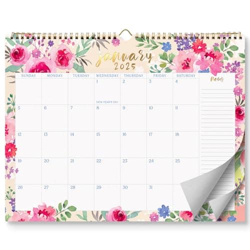 S&O Watercolor Floral Wall Calendar from January 2025-June 2026 - Tear-Off Monthly Calendar - 18 Month Academic Wall Planner - Hanging Organizer to Track for Anniversaries & Appointments - 13.5"x10.5”in