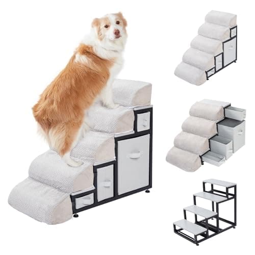 DOICAH Dog Stairs for High Beds and Couch -26 inch Pet Stairs for Medium/Small Dogs and Cats, Bed Steps for Dogs with 4 Storage Drawers(50L) and Metal Structure.Suitable for Pets Under 66lbs