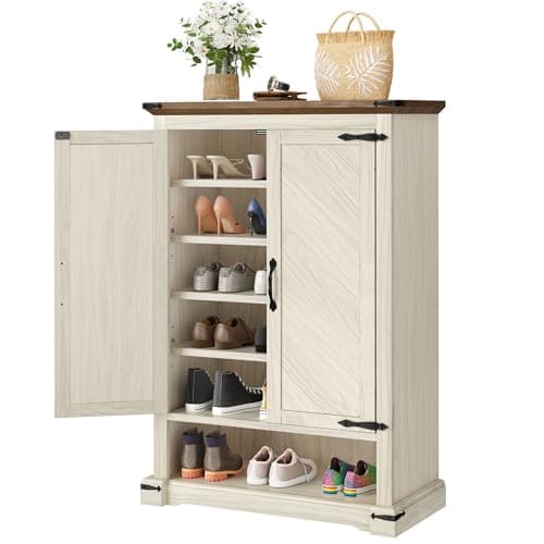 YITAHOME 6-Tier Shoe Cabinet with Doors, Farmhouse Shoe Rack Storage with Adjustable Shelves, Wooden Shoe Organizer for Entryway, Hallway, Closet