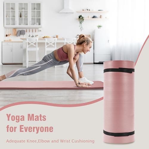Yoga Mat 1-Inch Extra Thick High-Density Exercise Mat with Non-Slip Surface & Carry Strap for Men & Women Tear-Resistant Pilates Workout Mat for Home Gym, Floor Fitness, Pale Pinkish 5