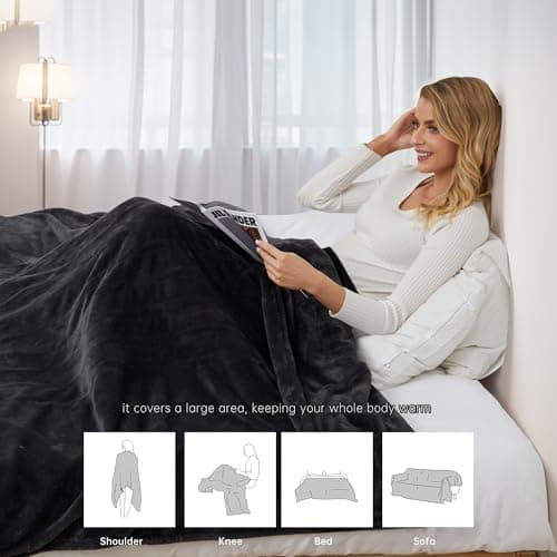 McJaw Electric Heated Blanket Full Size - 72" x 84", 10 Hours Auto Off and 4 Heating Levels, Fast Heating, Machine Washable, ETL Certification, Black 6