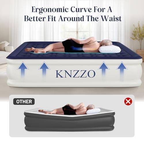 KNZZO Air Mattress King with Built-in Pump, Blow Up Mattress with Soft Flocked Top, Leakproof Inflatable Mattress, Foldable Waterproof Air Bed for Home, Guests, Camping, with Storage Bag 8