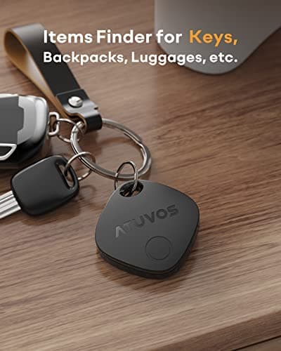 ATUVOS Air Tracker Tags-4 Pack, Bluetooth Luggage Tracker Works with Apple Find My APP (iOS Only, Not for Android), Keys Finder and Item Locator for Luggage, Backpack, Suitcases, Replaceable Battery 9