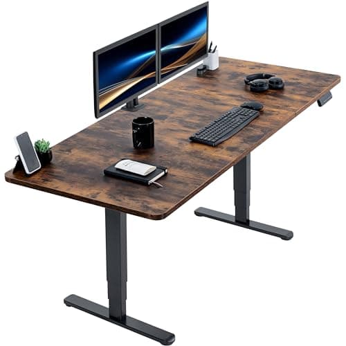 VIVO Electric 71 x 30 in Dual Motor Rustic Sit Stand Desk, Memory Height Adjustment, 2B Series, Vintage Brown Top Black Frame, DESK-KIT-2B7N