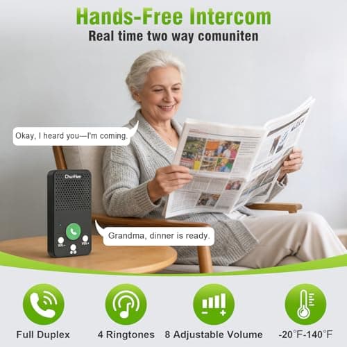 Wireless Intercom System for Home, Full Duplex Call & Answer Intercoms, No WiFi Needed, 500 ft Range, One-Touch Calling for Seniors & Family, Rechargeable 1000mAh Battery (2 Pack) 8