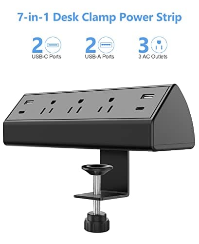 Jgstkcity Desk Clamp Power Strip,40W Total Fast Charging Station,2 PD 20W USB C Ports,Desk Edge Mount Surge Protector for Home, Office,3 Outlets,Fit 1.96" Tabletop Edge,ETL Listed 2