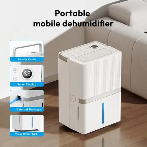 HUMILABS 75 Pint Dehumidifier for Basement, 4500 Sq. Ft Smart Home Dehumidifier with Drain Hose and 180 OZ Large Water Tank,24H Timer, Auto Defrost Function,Low Noise,Energy Saving 6