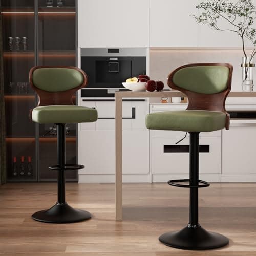 Nalupatio Bar Stools Set of 2 Seat Adjustable Height 24.5-33.5IN - Bentwood Swivel Barstools with Back & Footrest - PU Leather Upholstered Bar Chair for Bar, Kitchen, Dining Room