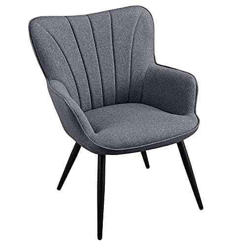 Yaheetech Accent Chair, Modern and Elegant Armchair, Linen Fabric Vanity Chair with Mental Legs and High Back for Living Room Bedroom Office Waiting Room, Grey