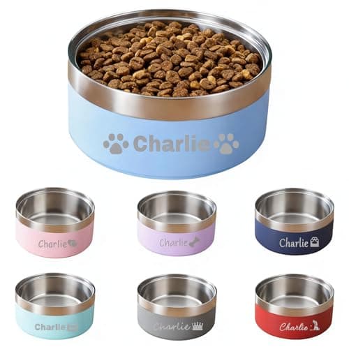 Personalized Dog Bowl with Name, Customized Stainless Steel Bowls for Dog Cat, Laser Engraved No Slip Pete Bowl for Water and Food 25oz,35oz,53oz