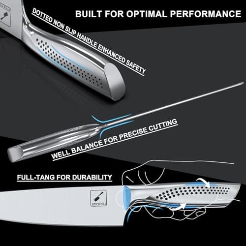 imarku Knife Set, 16PCS High Carbon Stainless Steel Kitchen Knife Sets with Block Ultra Sharp Knife Block Set, Japanese Knife Set with Dotted Non-slip Ergonomic Handle, Dark Brown, Best gifts 5